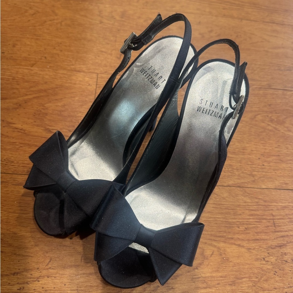 Stuart Weitzman Black Bow Slingback Heels